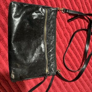 HOBO Black Leather Crossbody Bag with Gold Accents